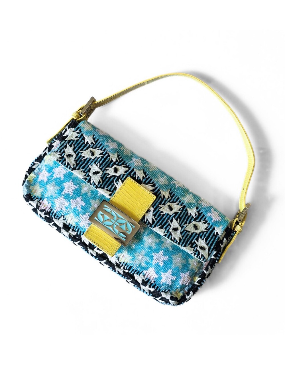 Fendi Baguette Vintage Beaded Embroidered Lizard Leather Trim